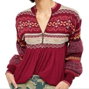 Free People Cabin Fever Boho Fair Isle Swing Sweater XL